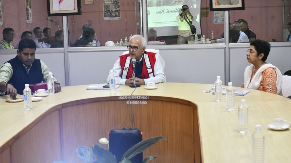 Governor of Nagaland Ajay Kumar Bhalla addressing a meeting with the Doyang (NEEPCO) staff at the Doyang Hydroelectric Dam, Wokha on September 27.