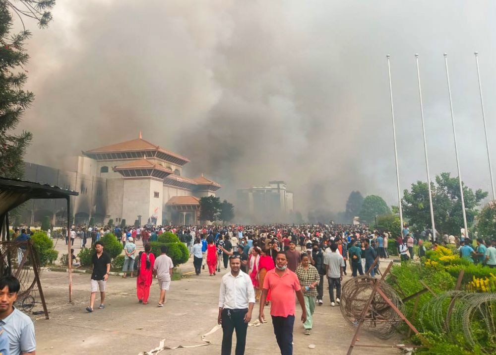 Kathmandu: Youth take part in a protest against corruption and the government’s ban on social media platforms at the Nepal Parliament in Kathmandu, Nepal, Tuesday, September 09, 2025. (Photo: IANS)