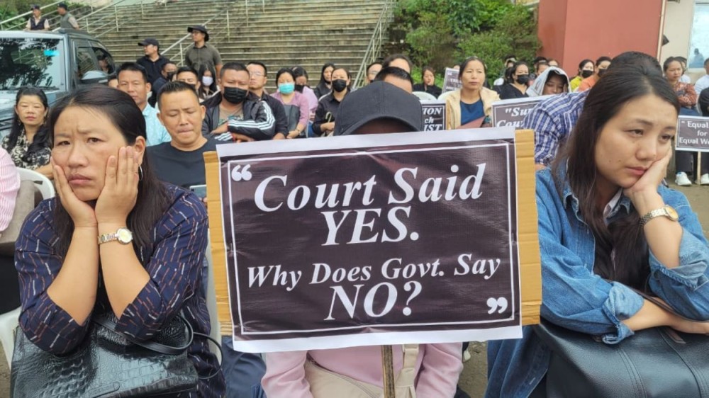 Protestors with placards during RMSA-2016 teachers’ protest in Kohima on September 8. (Morung Photo)