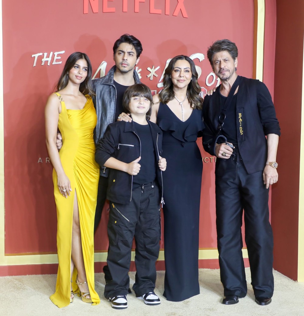Mumbai: Actor Shah Rukh Khan, along with his wife Gauri Khan, son and director Aryan Khan, daughter Suhana Khan, and son Abram Khan, attends the premiere of the streaming show ‘The Ba***ds of Bollywood’ in Mumbai on Wednesday, September 17, 2025. (Photo: IANS)