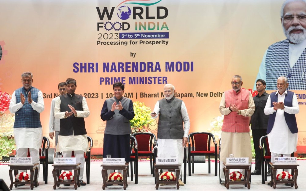 New Delhi : Prime Minister Narendra Modi inaugurates the second edition of the Mega food event 'World Food India 2023' at Bharat Mandapam in New Delhi on Friday, November 03, 2023. (Photo: IANS/PIB)