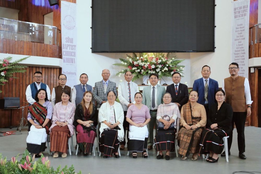 Speaker Rev. Dr. Hokheto Chophi, Lead Pastor of Thilixu Village Baptist Church and former Pastor of SBCK, along with Centenary Jubilee officials on September 28.