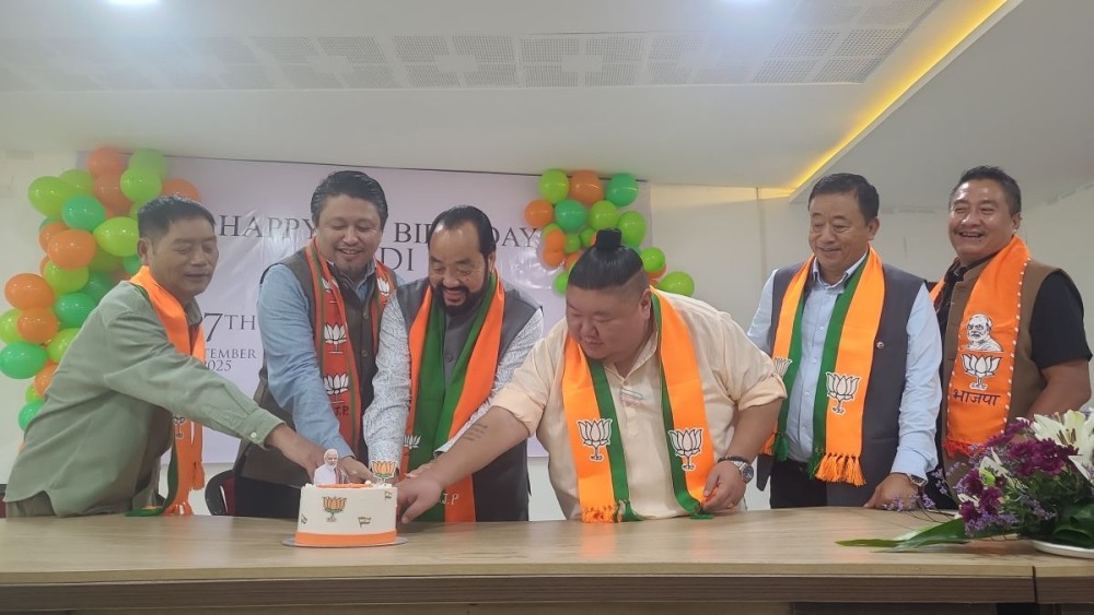 Y Patton and other BJP legislators during 75th birthday celebration of Narendra Modi in Kohima on September 17. (Morung Photo)