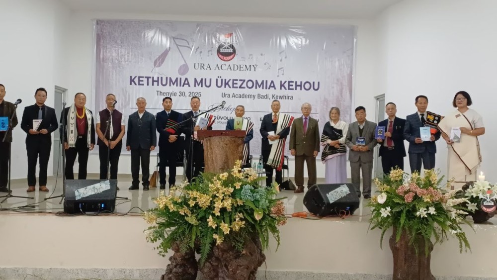Dr Shürhozelie Liezietsu and others during release of nine books on October 30. (Morung Photo)