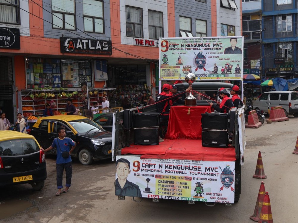 Road show for 9th Capt. N. Kenguruse Memorial Football Tournament in Kohima on October 13.