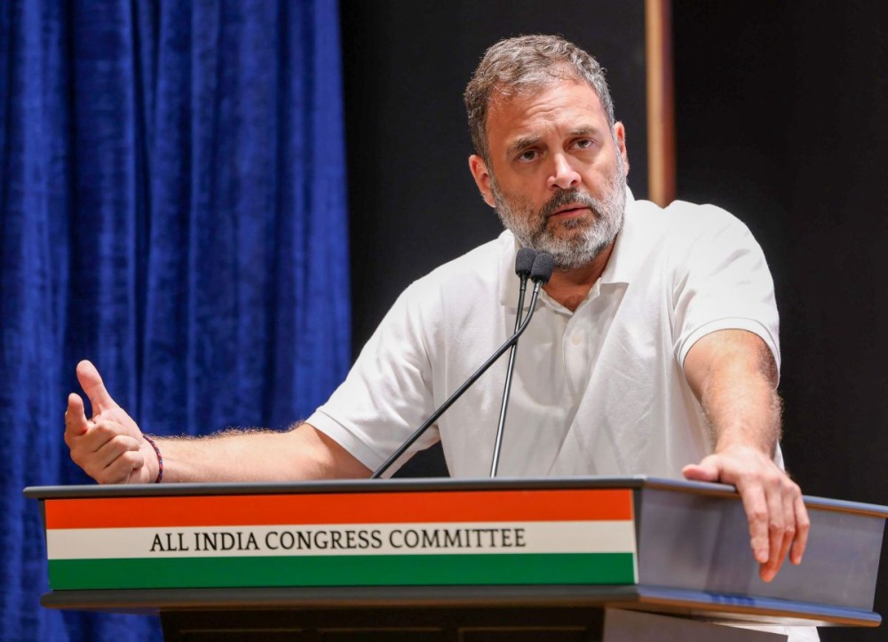 New Delhi: Congress MP and Lok Sabha LoP Rahul Gandhi addresses the AICC Observers’ meeting at Indira Bhawan in New Delhi on Thursday, September 25, 2025. (Photo: IANS/AICC)