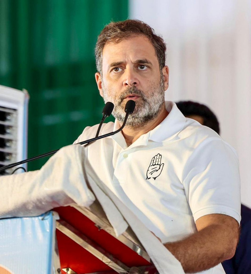 Nalanda: Leader of the Opposition in Lok Sabha and Congress MP Rahul Gandhi addresses a public meeting ahead of the Bihar assembly elections at Sardar Patel Cricket Stadium, Chandasi, Noorsarai, in Nalanda, Bihar, on Thursday, October 30, 2025. (Photo: IANS)