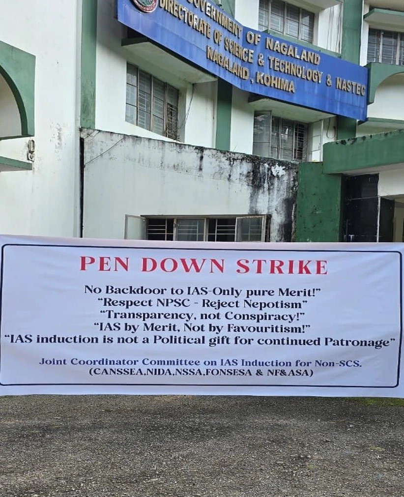 Banner placed outside a directorate at the start of the pen-down strike called by the Joint Coordination Committee (JCC) on October 14. (Morung File Photo)