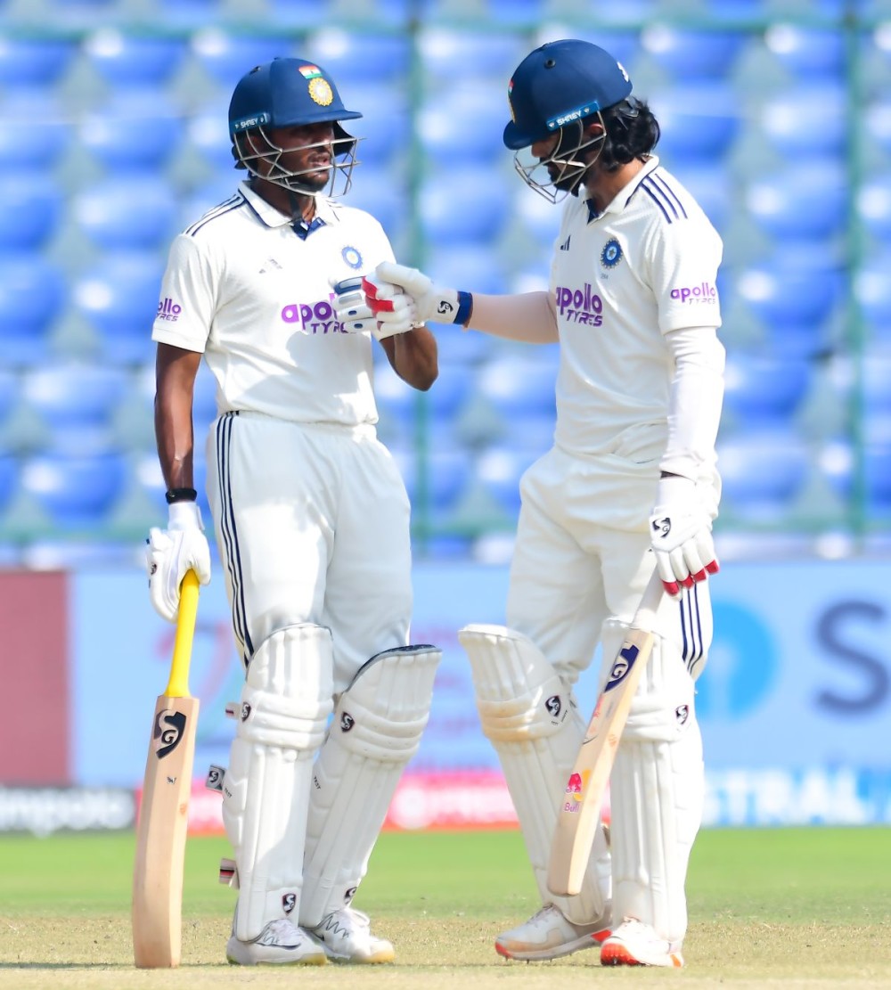 New Delhi: Indiaâ€™s KL Rahul and Sai Sudharsan during the Day 5 of the second cricket test match between India and West Indies at the Arun Jaitley Stadium in New Delhi, on Tuesday, October 14, 2025. (Photo: IANS/Qamar Sibtain)