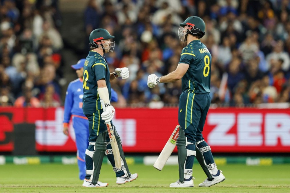 Melbourne: Australia's Travis Head and captain Mitchell Marsh during the 2nd T20I cricket match between India and Australia at the Melbourne Cricket Ground in Melbourne, Australia, on Friday, October 31, 2025. (Photo: IANS)