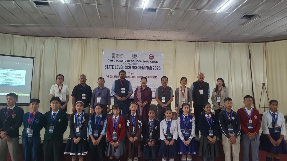 Shashank Pratap Singh and others with the participants of state level science seminar in Kohima on October 10. (Morung Photo)