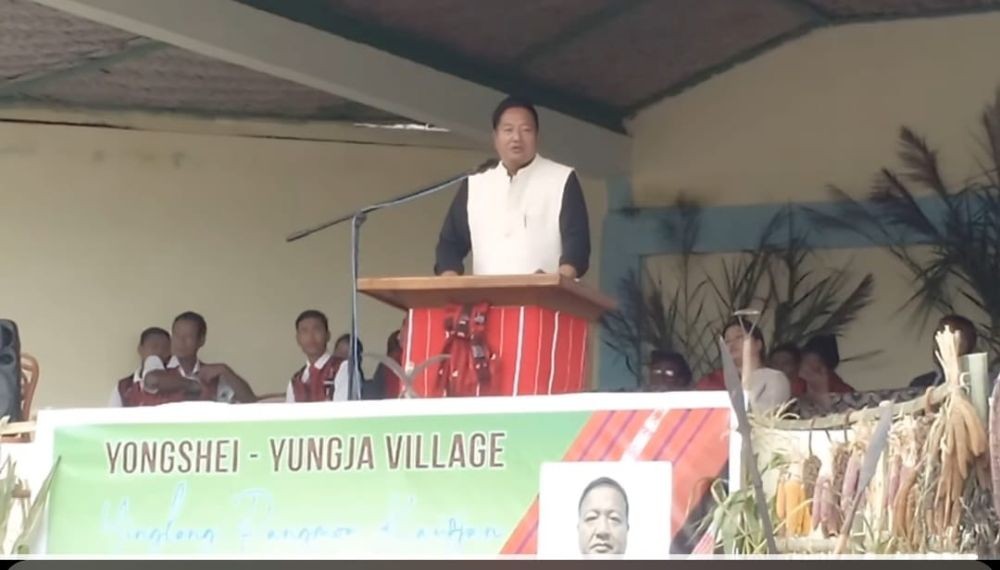Longleng DC W. Manpai Phom addressing Yinglong Pangmoo festival at Yongshei on October 2.