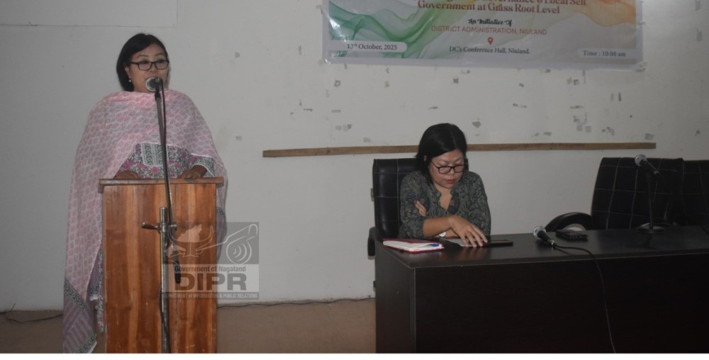 DC Niuland, Sara S Jamir addressing during the seminar for village functionaries held at DC’s Conference Hall, Niuland October 13. (DIPR Photo)