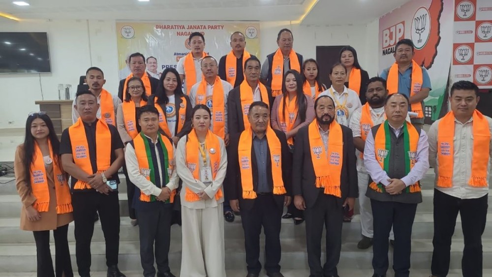 Y Patton and Er Kropol Vitsu with others after a press conference in Kohima on October 6. (Morung Photo)