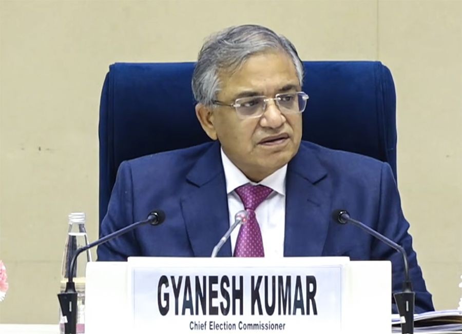 New Delhi: Chief Election Commissioner (CEC) Gyanesh Kumar addresses a press conference regarding the 2025 Bihar Assembly elections in New Delhi on Monday, October 27, 2025. (Photo: IANS/Video Grab)