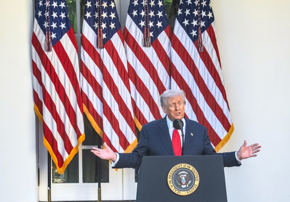 Washington: U.S. President Donald Trump speaks during a ceremony to posthumously award the Presidential Medal of Freedom to Charlie Kirk, in the Rose Garden of the White House, in Washington, D.C., the United States, Oct. 14, 2025. (Photo: IANS/Xinhua/Hu Yousong)