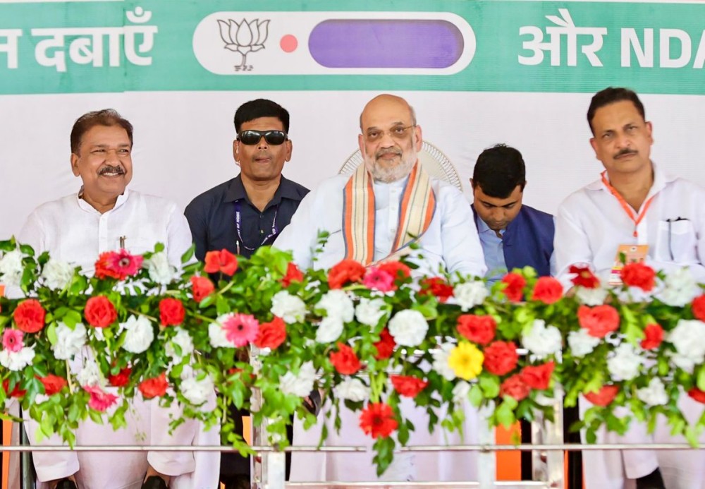 Saran: Union Home Minister Amit Shah and Bihar BJP President Dilip Jaiswal attend the nomination ceremony of NDA candidates ahead of the Bihar Election in Saran, Bihar, Friday, October 17, 2025. (Photo: IANS/X/@DilipJaiswalBJP)