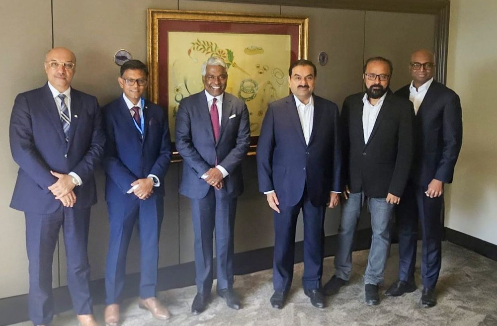 New Delhi: Adani Group Chairman Gautam Adani and Google Cloud CEO Thomas Kurian announce to establish India’s largest AI data centre campus in Visakhapatnam, designed to support deep learning and large-scale AI model training, on Tuesday, October 14, 2025. (Photo: IANS/X/@gautam_adani)