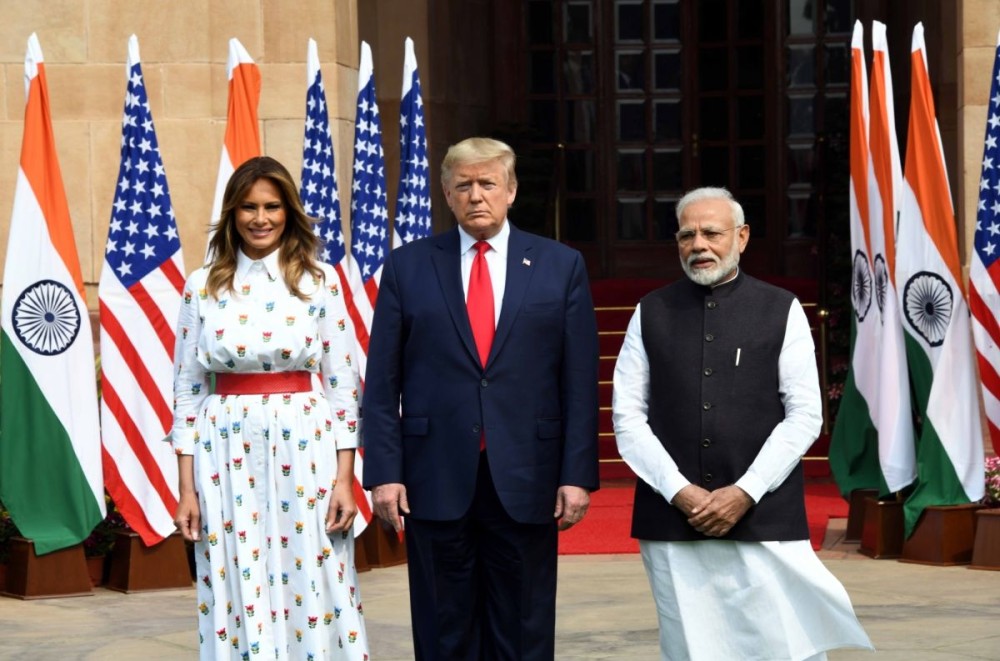 New Delhi: Prime Minister Narendra Modi receives US President Donald Trump and First Lady Melania Trump at the Hyderabad House in New Delhi on Feb 25, 2020. (Photo: IANS)