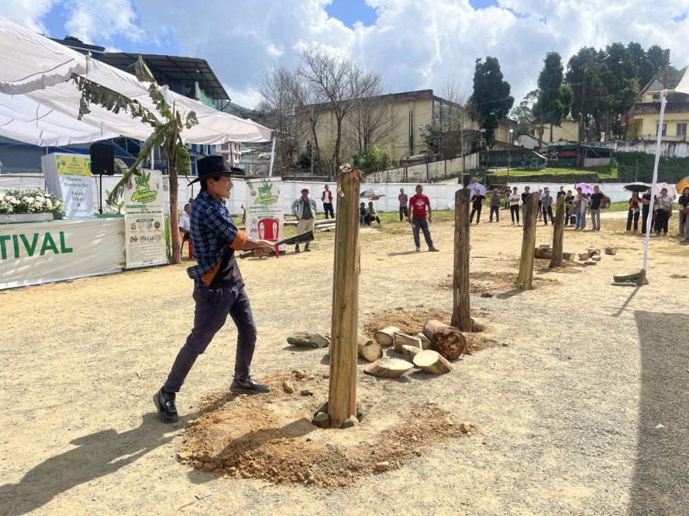 Participants during the sharpest machete competition held at Wokha Public Ground on October 24.