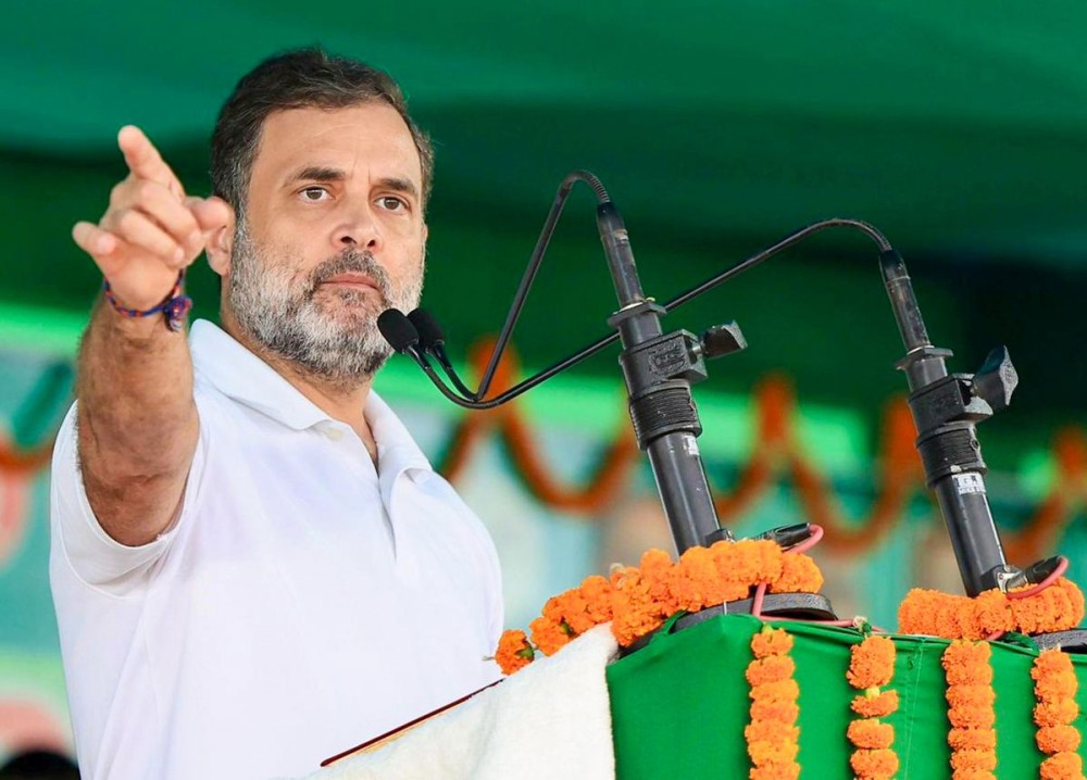 Darbhanga: Leader of the Opposition in Lok Sabha and Congress MP Rahul Gandhi addresses a joint public meeting in support of the party candidate ahead of the Bihar assembly election in Darbhanga, Bihar, on Wednesday, October 29, 2025. (Photo: IANS)