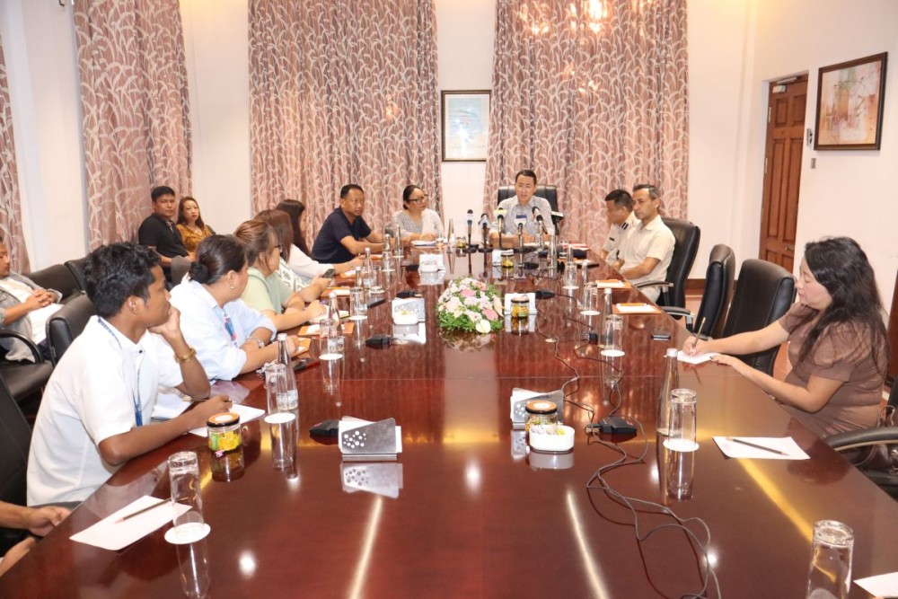 NSACS Project Director Dr Ahu Sekhose and others address the media on Tuesday ahead of the NACO’s National Red Run 3.0, scheduled in Chümoukedima on October 30. (DIPR Photo)