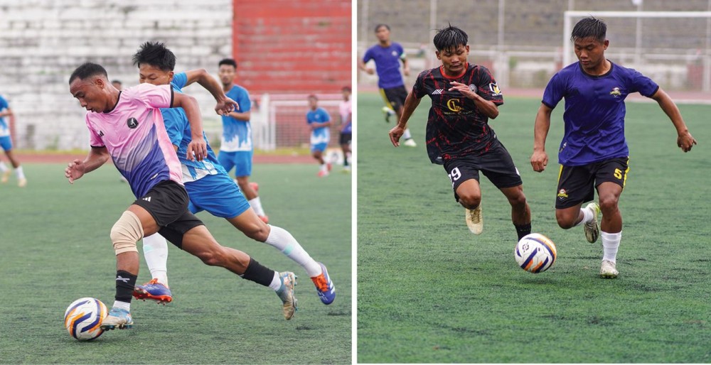 (Left) In a match between Mavericks FC and A. Yhome FC on October 30. (Right In a match between Langsa Hill FC and Adroit Boys on October 30.