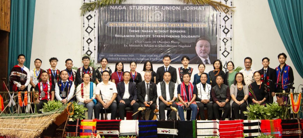 NSUJ officials along with Dr Murry, the board of advisor and ETC faculty members at the 60th Fresher’s Day programme held in Jorhat on November 15.