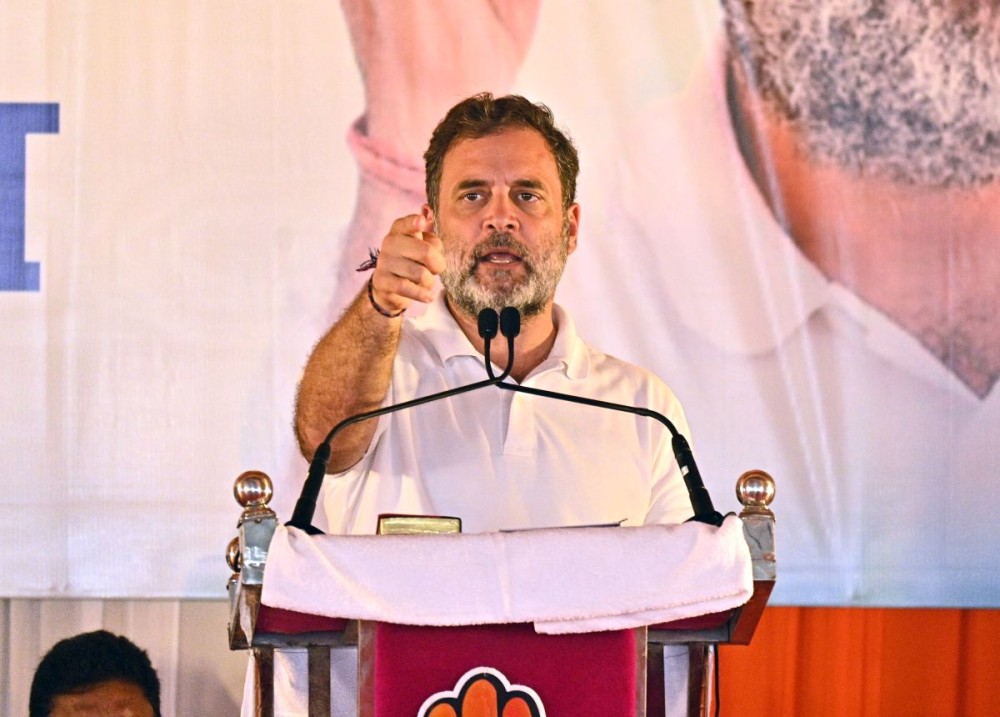 Wazirganj: Leader of the Opposition in Lok Sabha and Congress MP Rahul Gandhi addresses a public meeting ahead of the Bihar Assembly elections in Wazirganj, Bihar, on Tuesday, November 4, 2025. (Photo: IANS)