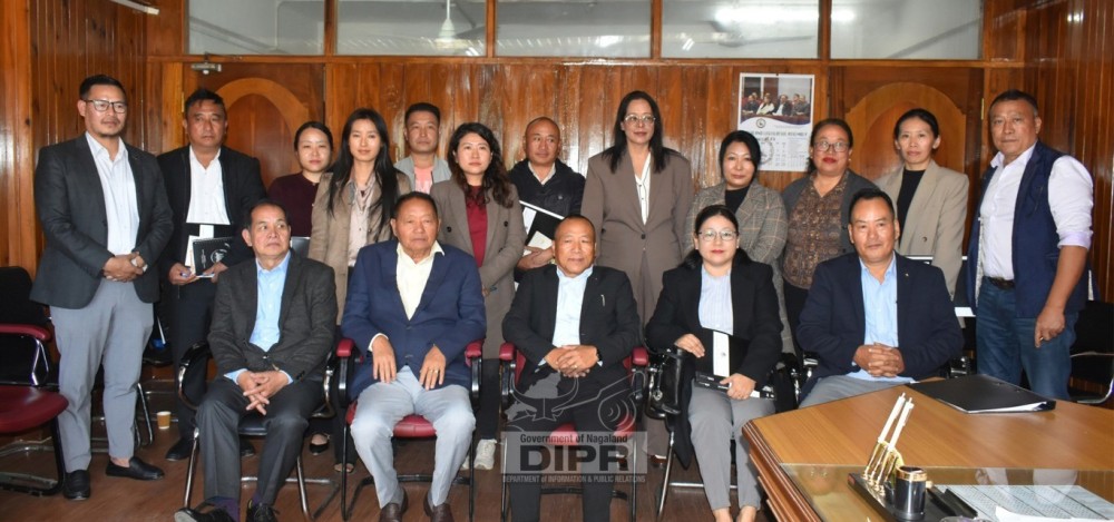 Advisor, AH&VS, Khazeto Kinimi with officials during the SAWAB-N meeting held at his Office Chamber, Nagaland Civil Secretariat, Kohima. (DIPR Photo)