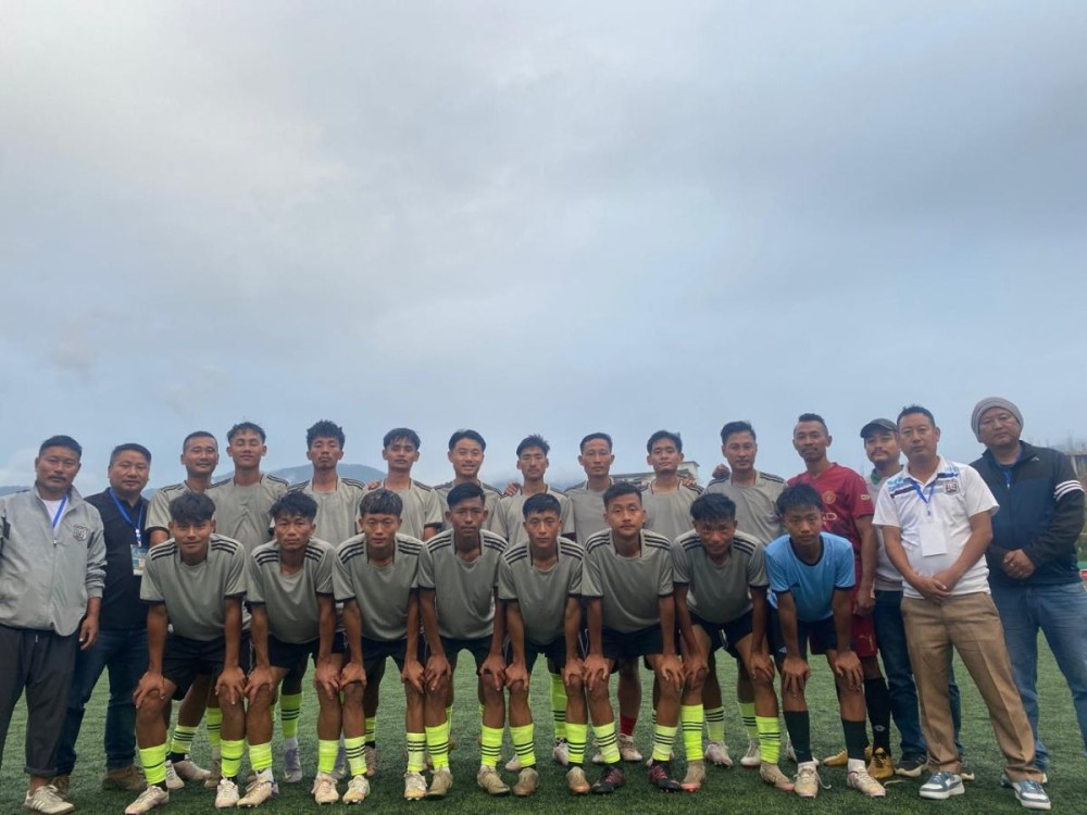 Players and coaching staff of SP XI after their 8-1 win against Oilek FC on Tuesday at Loyem Memorial Astro Turf Ground, Tuensang town. (Photo Courtesy: SP XI)