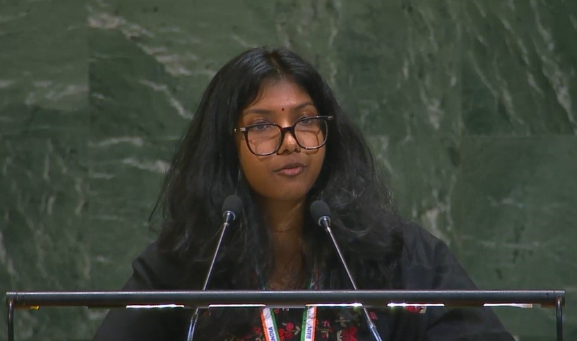 Bhavika Managalanandan, a First Secretary at India’s United Nations Mission speaks at the General Assembly on Friday, October 31, 2025. (Photo Source: UN)