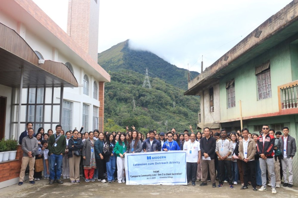 Students and teachers of MITE at the extension-cum-outreach programme at Viswema village in Kohima on November 5.