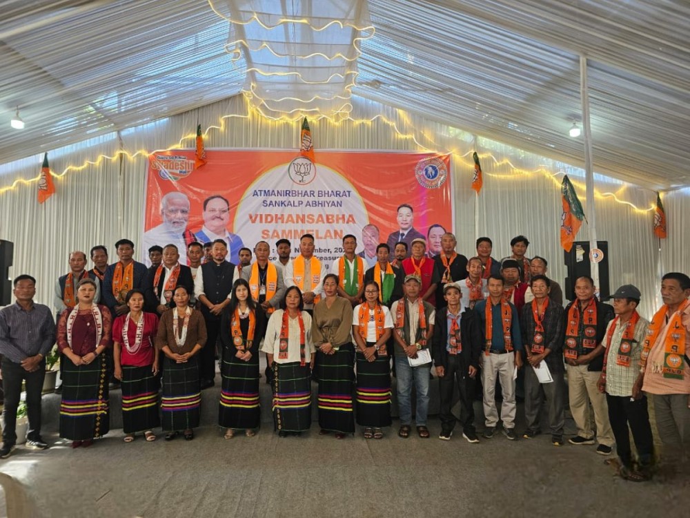 P. Paiwang Konyak along with the officials of 41 A/C Tizit Mandal at Tizit on November 18.