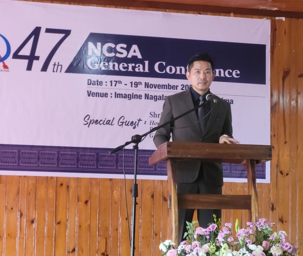 Kesonyu Yhome addressing 47th general conference of NCSA in Kohima on November 19. (Morung Photo)