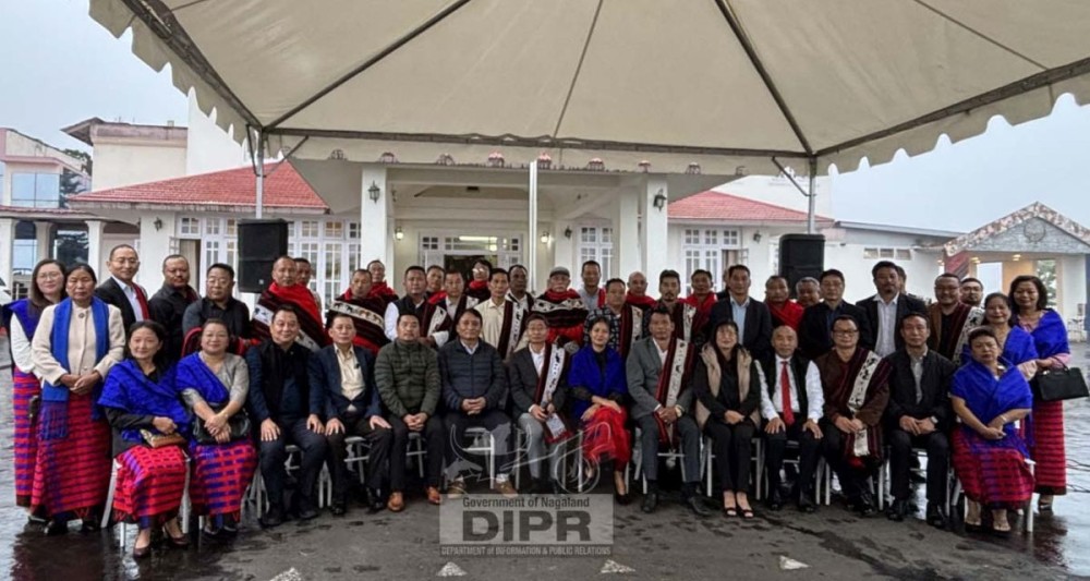 Minister for Rural Development Metsubo Jamir, Nagaland Chief Secretary Sentiyanger Imchen and others during a felicitation programme held in Kohima on November 5. (DIPR Photo)