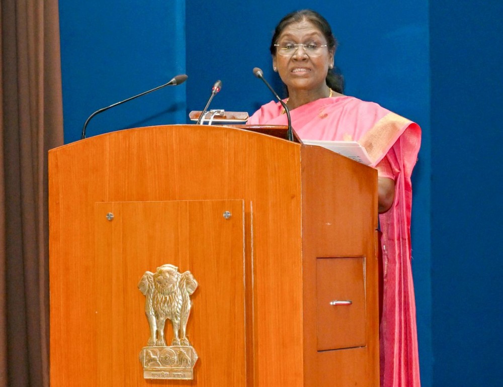 President Droupadi Murmu addresses the Constitution Day celebrations organized by the Supreme Court of India, in New Delhi on November 26. (IANS/X/@rashtrapatibhvn)