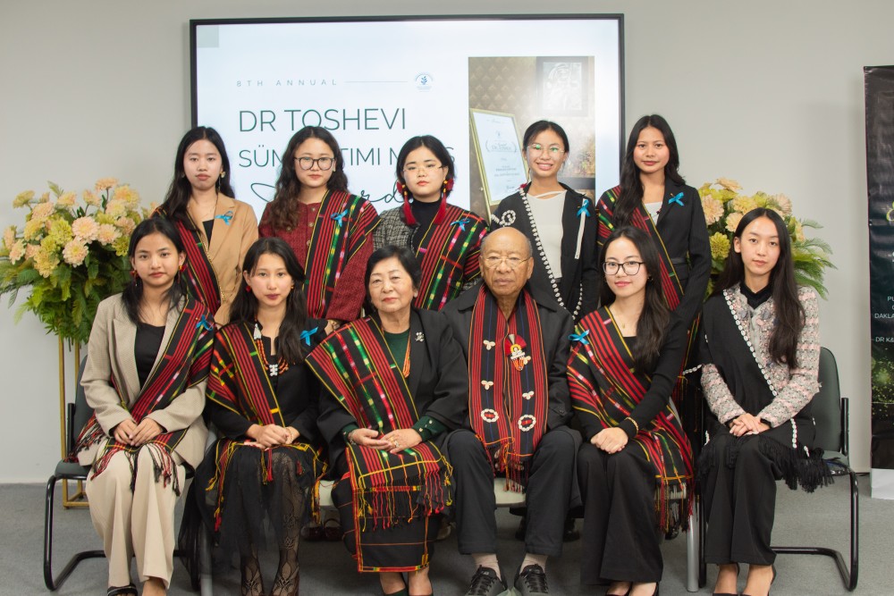 Dr Toshevi (centre) with Awardees during the 8th annual Dr Toshevi Sümi Totimi MBBS Award ceremony was held at Putuonuo Hospital, Kohima on November 20.