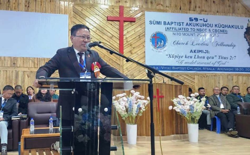 Y Kikheto Sema, IAS, Principal Secretary to Government of Nagaland addressing the 59th Church Leadership Fellowship under SBAK Nito Mount at Viyixe Baptist Church on November 18.