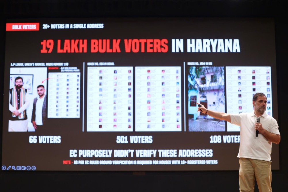 New Delhi: Leader of the Opposition in Lok Sabha and Congress MP Rahul Gandhi addresses a press conference at Indira Bhawan, Kotla Marg, in New Delhi on Wednesday, November 5, 2025. (Photo: IANS)