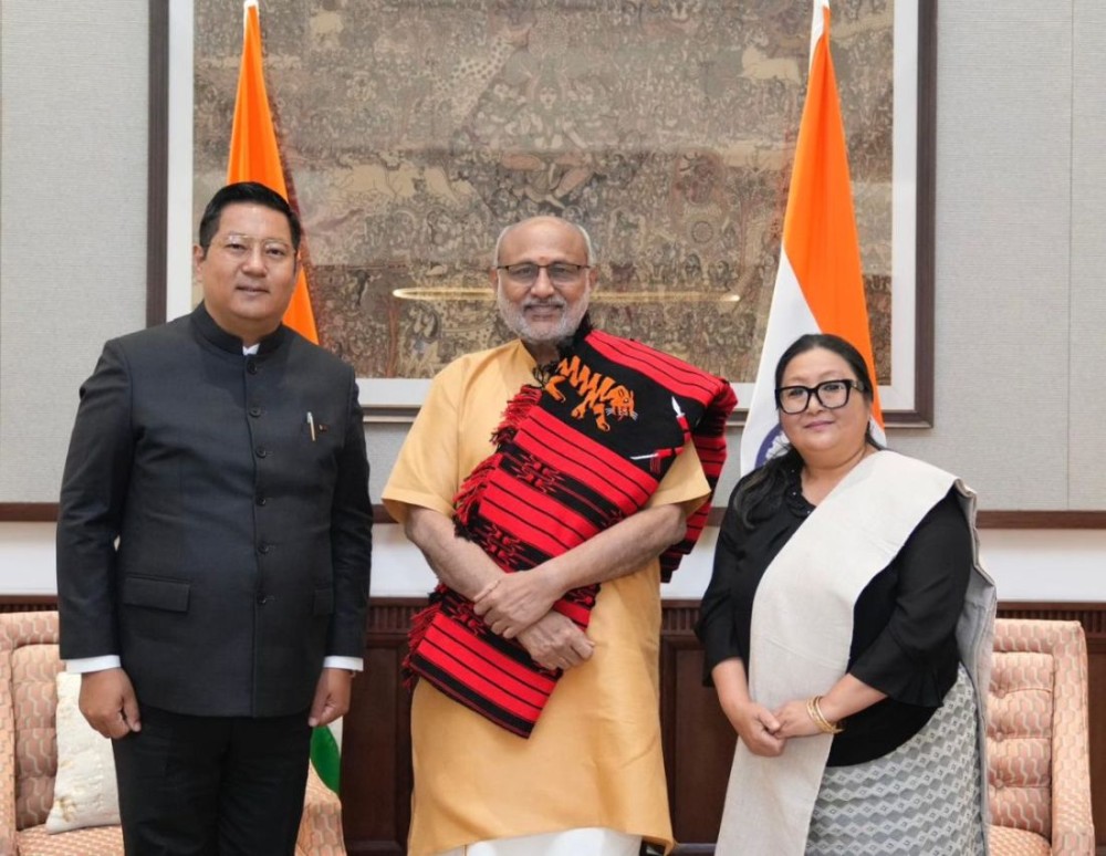 NLA Speaker Sharingain Longkumer, accompanied by Secretary-in-Charge Khruohituonuo Rio with Vice President CP Radhakrishnan on November 18 in New Delhi.