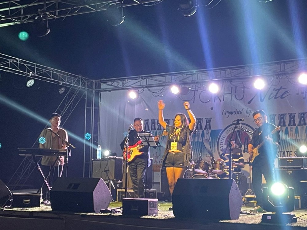 One of the attractions of the evening, FDN, a police rock band pelted out some rock staples at the Tokhu Nite, on November 7, Dimapur.  FDN stands for Friends Doing Notes.