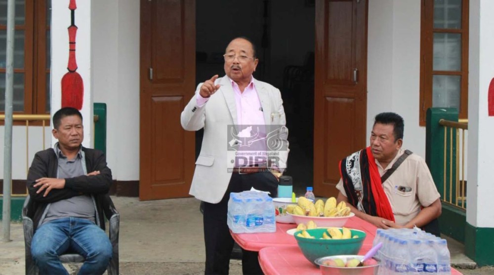 Advisor Imkong L Imchen address a gathering during his visit to Chungtia village, Aliba village, and Sapangya Compound, Mokokchung, on November 5. (DIPR Photo)