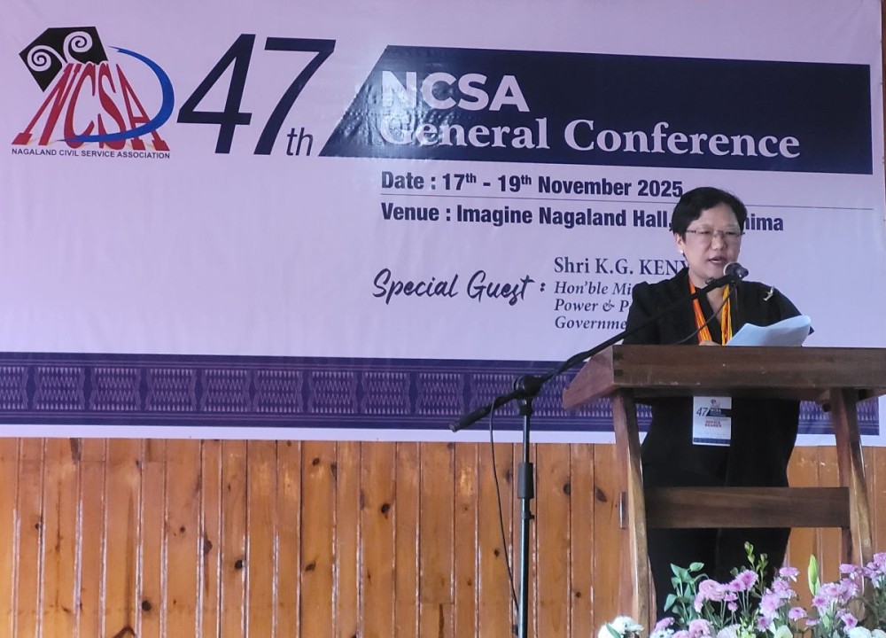 Tainiu addressing 47th General Conference of NCSA held in Kohima on November 19. (Morung Photo)