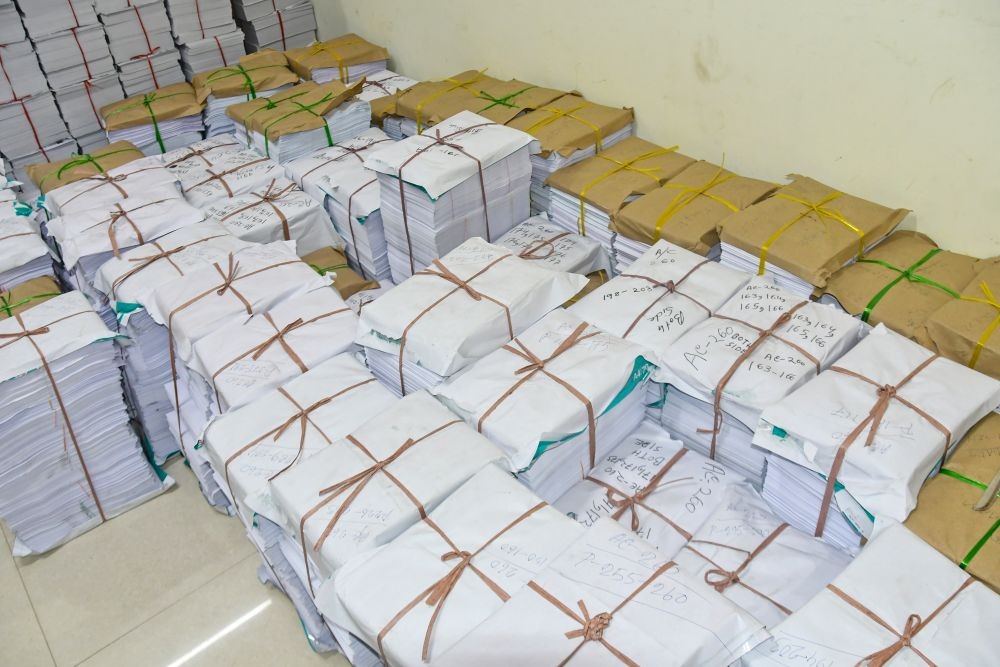 Enumeration forms kept ready for distribution as the Special Intensive Revision (SIR) of electoral rolls begins, in Purba Bardhaman, Tuesday, November 4, 2025. (IANS)