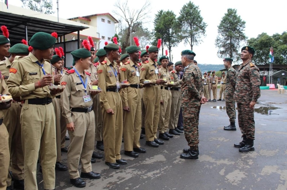 Brigadier Shantanu P  Mainkar, Group Commander, NCC Group Kohima, interacts with cadets in Wokha.