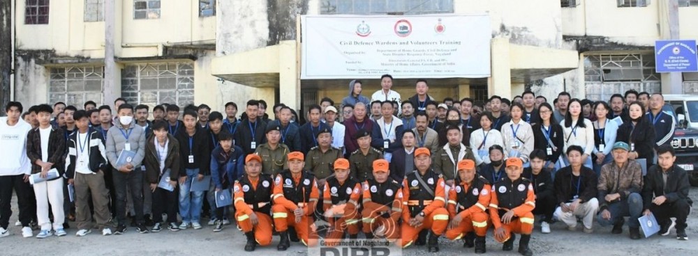 ADC, Chiephobozou, Alemyapang Longchar with officials, trainees and participants during the inaugural programme of Civil Defence Volunteers training held at the Conference Hall, Agriland Building, Kohima. (DIPR Photo)