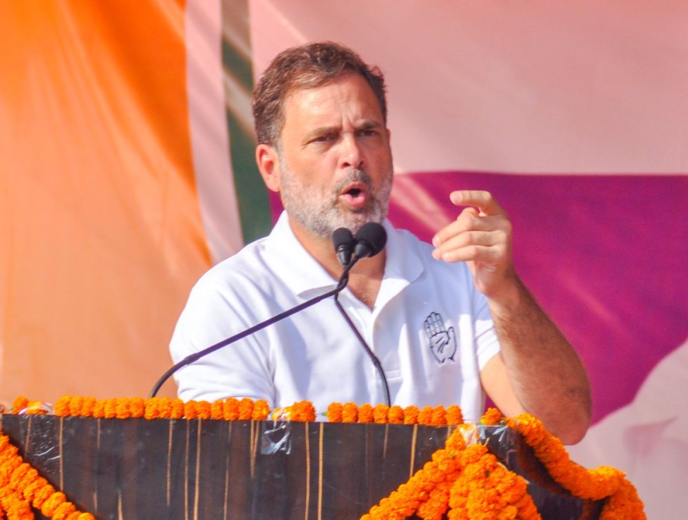 Bhagalpur: Leader of the Opposition in Lok Sabha and Congress MP Rahul Gandhi addresses a public rally ahead of the Bihar Assembly elections, in Bhagalpur on Friday, November 7, 2025. (Photo: IANS)
