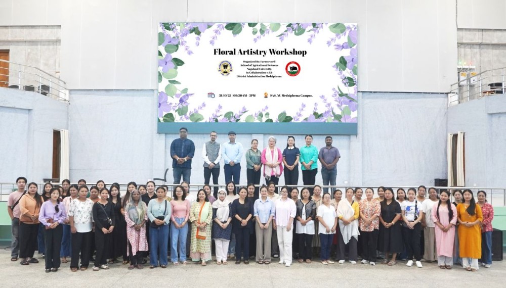Attednees of the floral artistry workshop by the Farmer's Cell, School of Agricultural Sciences, Nagaland University, Medziphema Campus, in collaboration with the District Administration, Medziphema, on October 31. (Morung Photo)