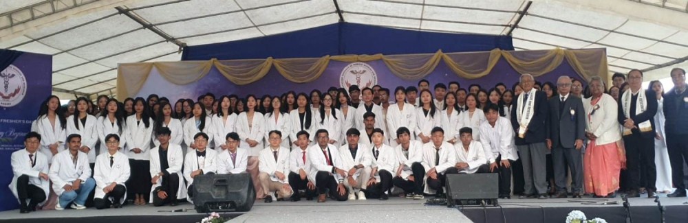 Niketu Iralu and others with NMSR 3rd Batch MBBS students in Kohima on November 24. (Morung Photo)